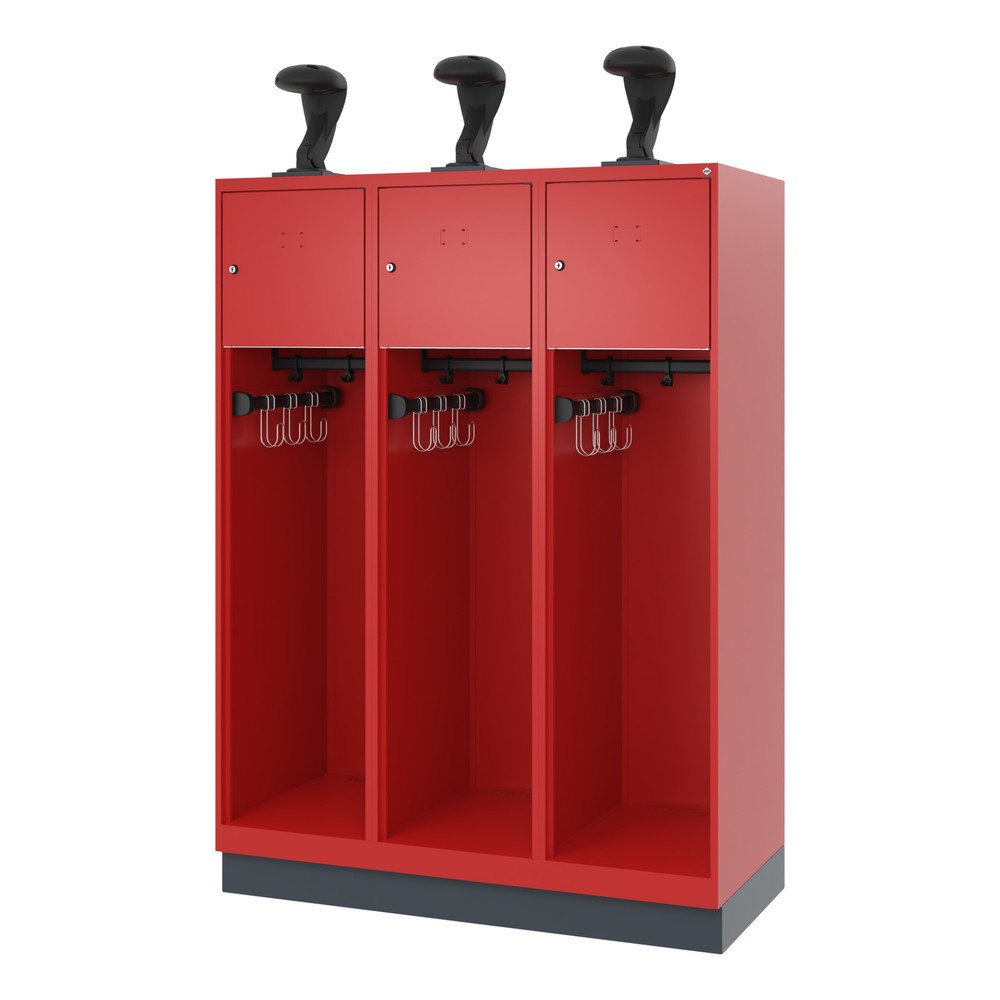 Produktabbildung Nr. 5: C+P Vestiaire pompier YOUNGSTER, socle, 3 compartiments, HxlxP 1 530 x 1 200 x 500 mm, rouge feu, avec support de casque