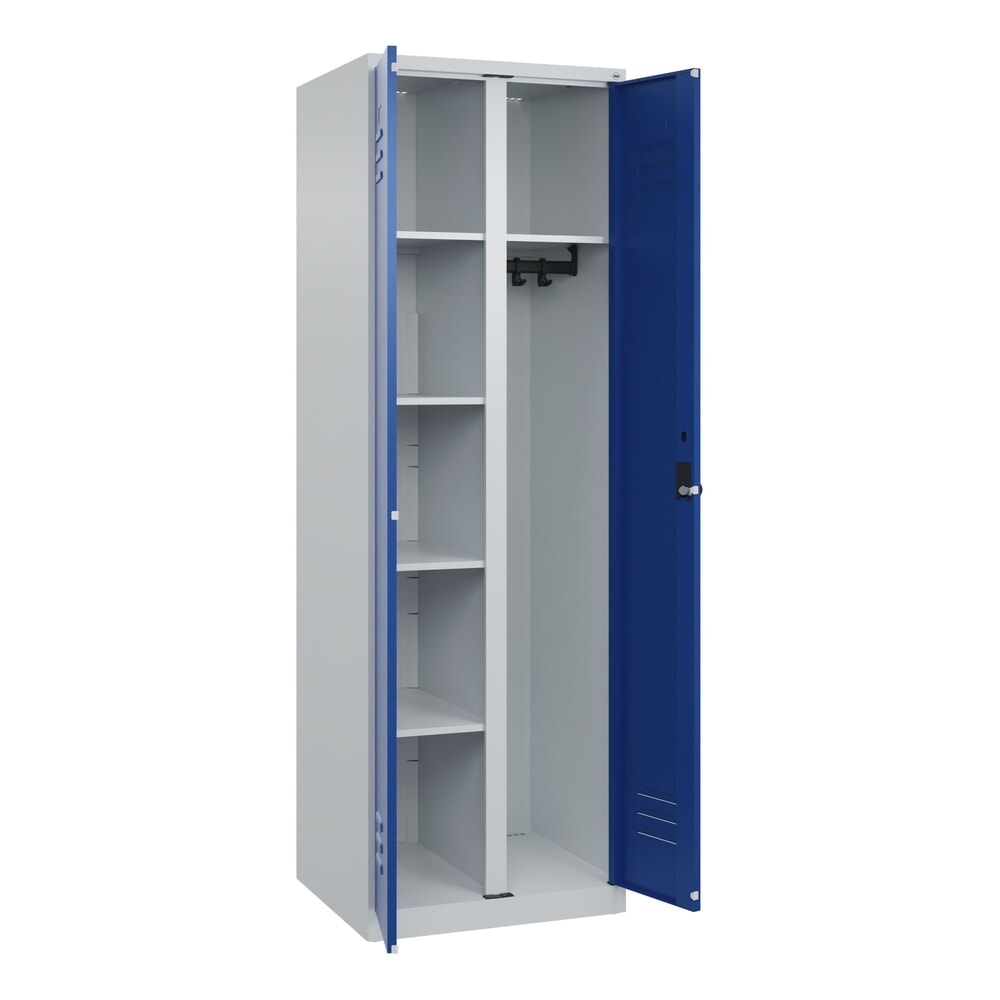 Produktabbildung: C+P Wäsche-, Garderobenspind Classic PLUS, 2 Abteile, HxBxT 1.850 x 600 x 500 mm, lichtgrau, enzianblau, für Vorhängeschloss