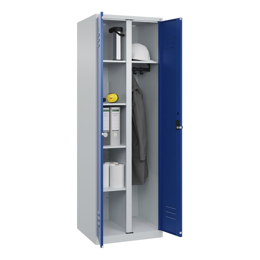N° de l'image du produit 10 : C+P Wäsche-, Garderobenspind Classic PLUS, 2 Abteile, HxBxT 1.850 x 600 x 500 mm, lichtgrau, enzianblau, für Vorhängeschloss