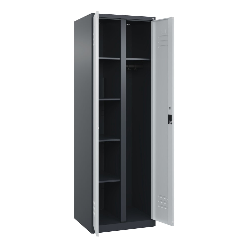 Illustration du produit: C+P Wäsche-, Garderobenspind Classic PLUS, 2 Abteile, HxBxT 1.850 x 600 x 500 mm, anthrazitgrau, lichtgrau, Zylinderschloss