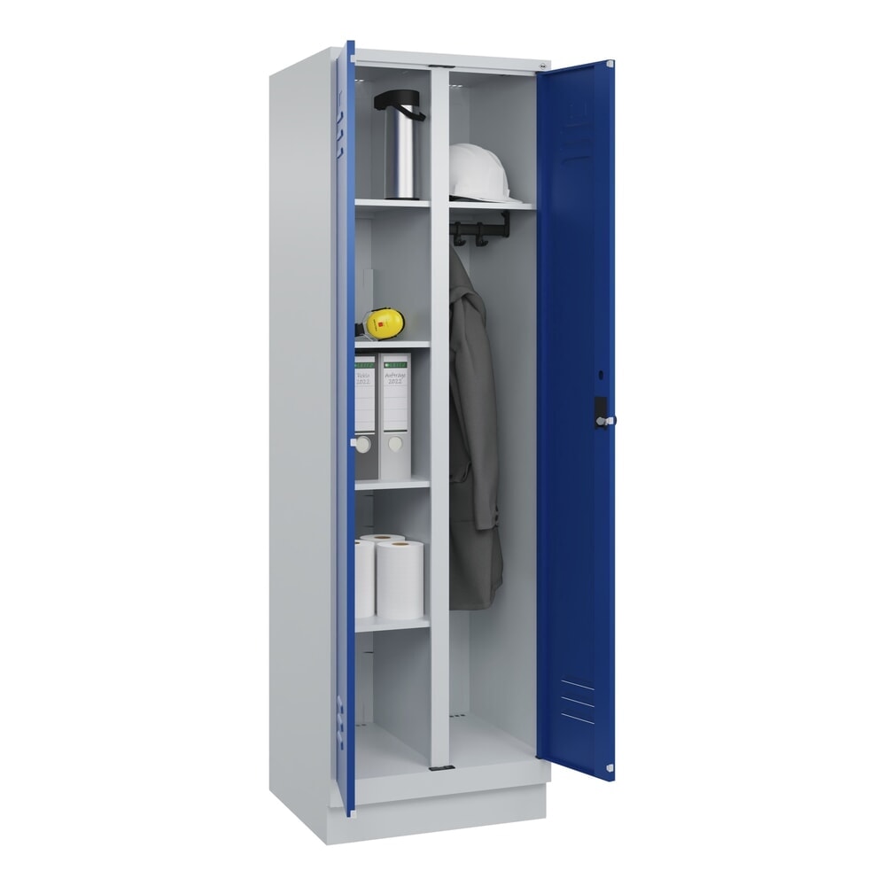 N° de l'image du produit 10 : C+P Mehrzweck-Putzmittelschrank Classic PLUS, Sockel, 2 Abteile, HxBxT 1.950 x 600 x 500 mm, lichtgrau, enzianblau, für Vorhängeschloss