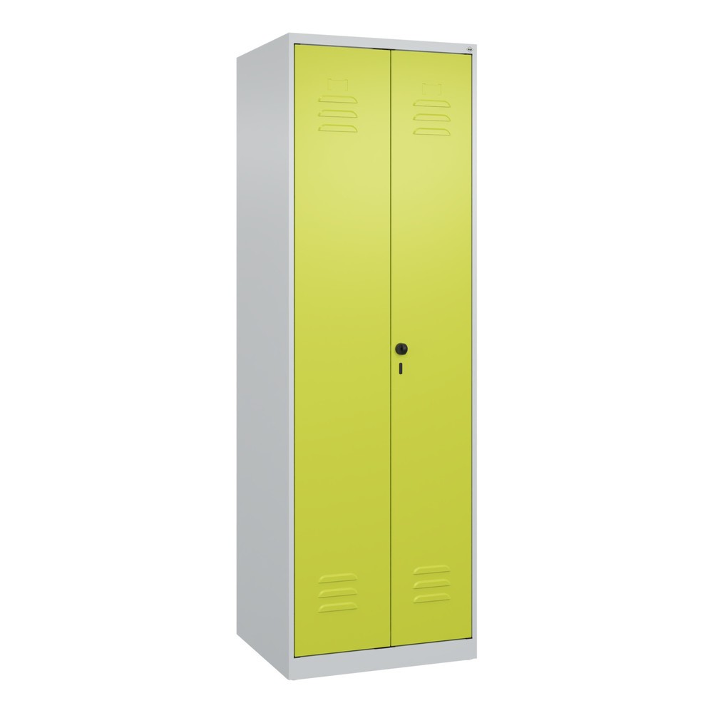 Produktabbildung: C+P Wäsche-Spind Classic PLUS, 2 Abteile, HxBxT 1.850 x 600 x 500 mm, lichtgrau, clowngrün, für Vorhängeschloss, mit Mitteltrennwand