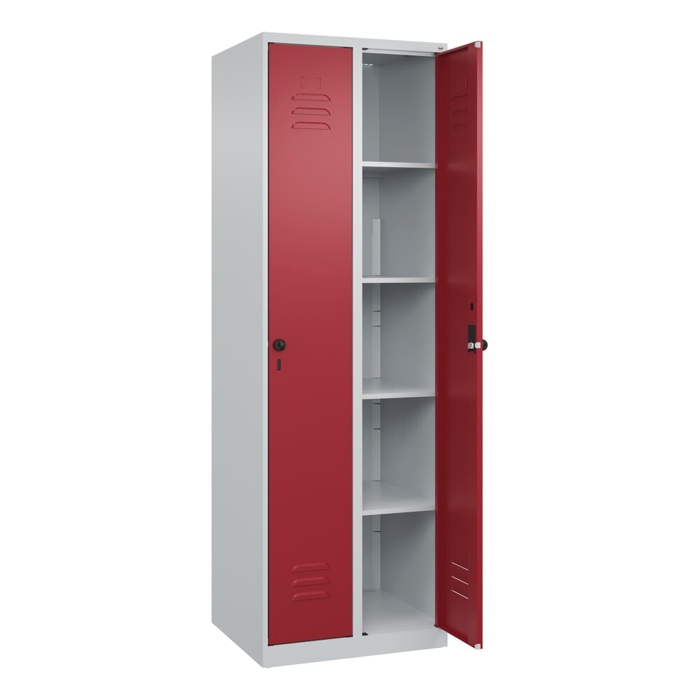 Produktabbildung: C+P Wäsche-Spind Classic PLUS, 2 Abteile, HxBxT 1.850 x 600 x 500 mm, lichtgrau, rubinrot, für Vorhängeschloss, ohne Mitteltrennwand