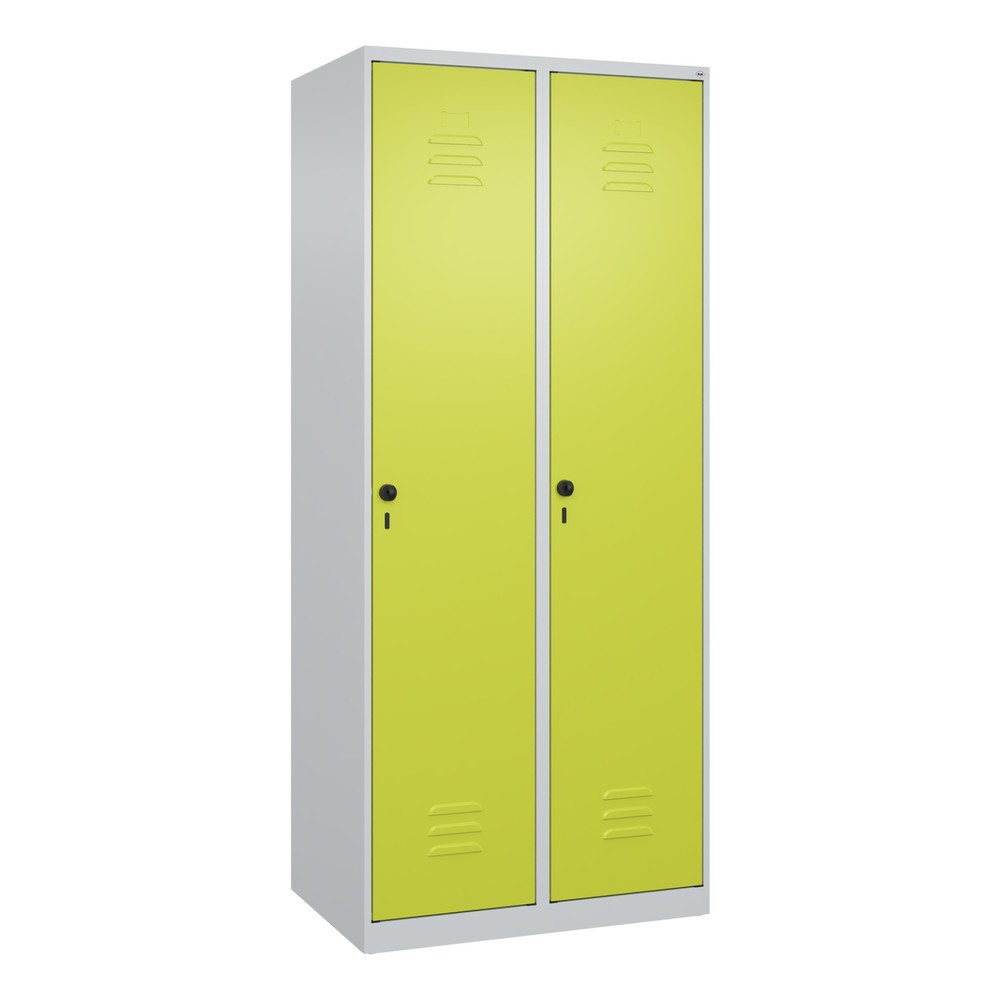 Produktabbildung: C+P Wäsche-Spind Classic PLUS, 2 Abteile, HxBxT 1.850 x 800 x 500 mm, lichtgrau, clowngrün, für Vorhängeschloss, ohne Mitteltrennwand