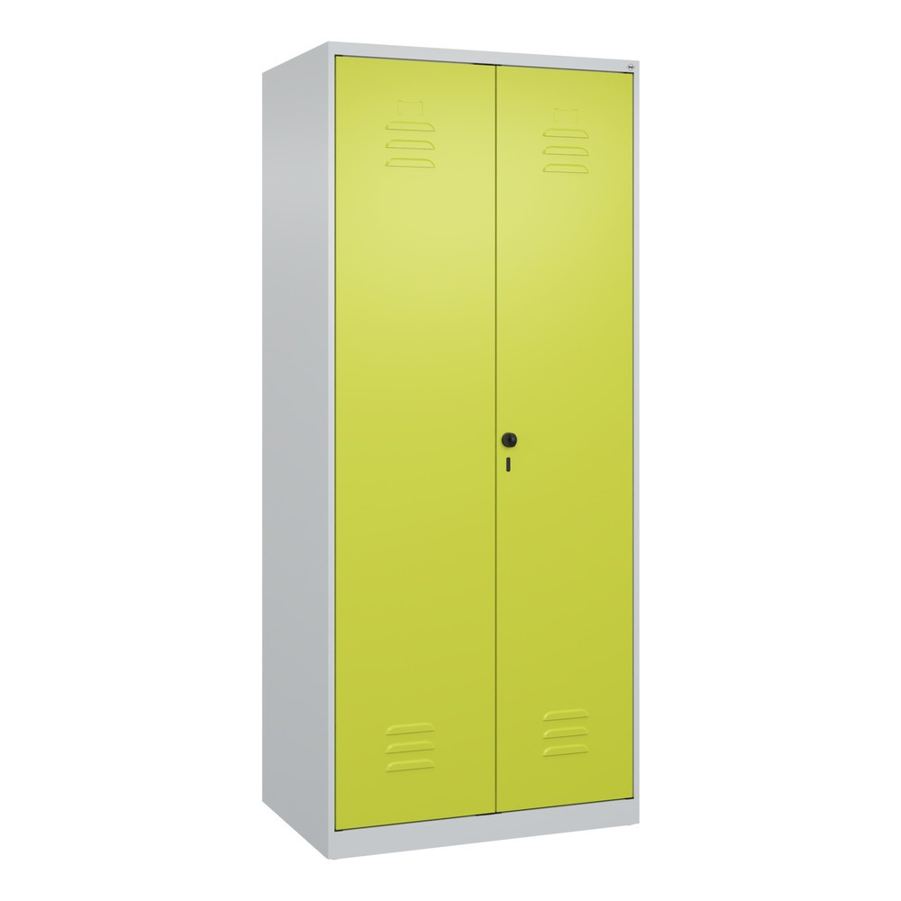 Produktabbildung: C+P Wäsche-Spind Classic PLUS, 2 Abteile, HxBxT 1.850 x 800 x 500 mm, lichtgrau, clowngrün, für Vorhängeschloss, mit Mitteltrennwand