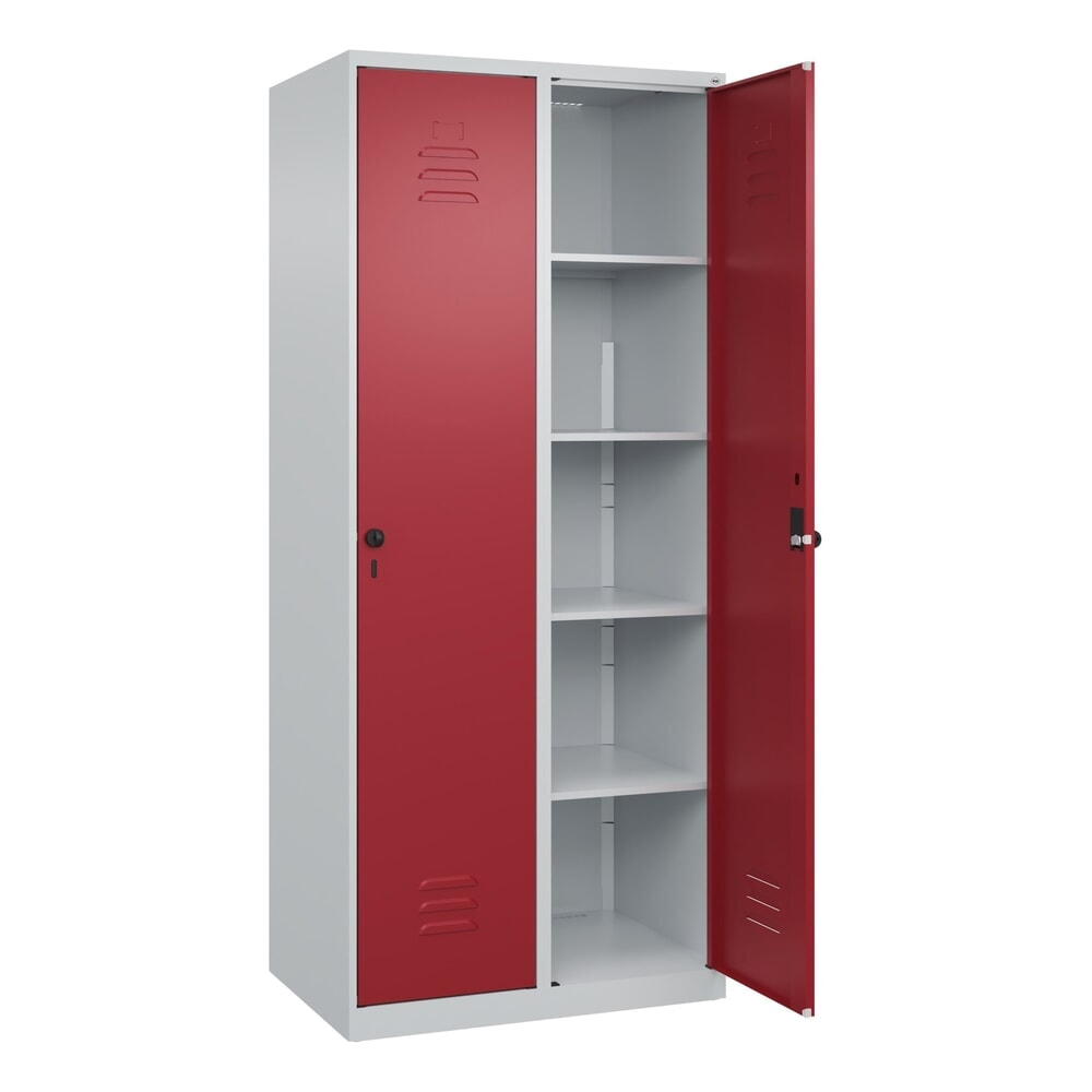 Produktabbildung: C+P Wäsche-Spind Classic PLUS, 2 Abteile, HxBxT 1.850 x 800 x 500 mm, lichtgrau, rubinrot, für Vorhängeschloss, ohne Mitteltrennwand