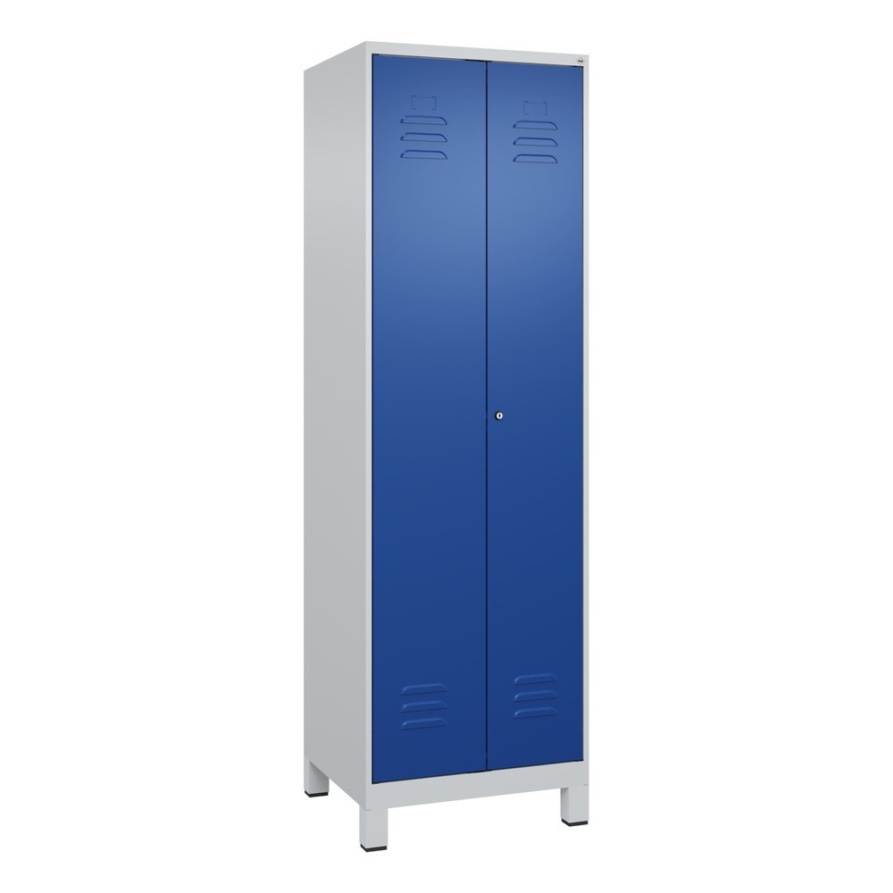 Illustration du produit: C+P Wäsche-Spind Classic PLUS, Füße, 2 Abteile, HxBxT 1.950 x 600 x 500 mm, lichtgrau, enzianblau, Zylinderschloss, mit Mitteltrennwand
