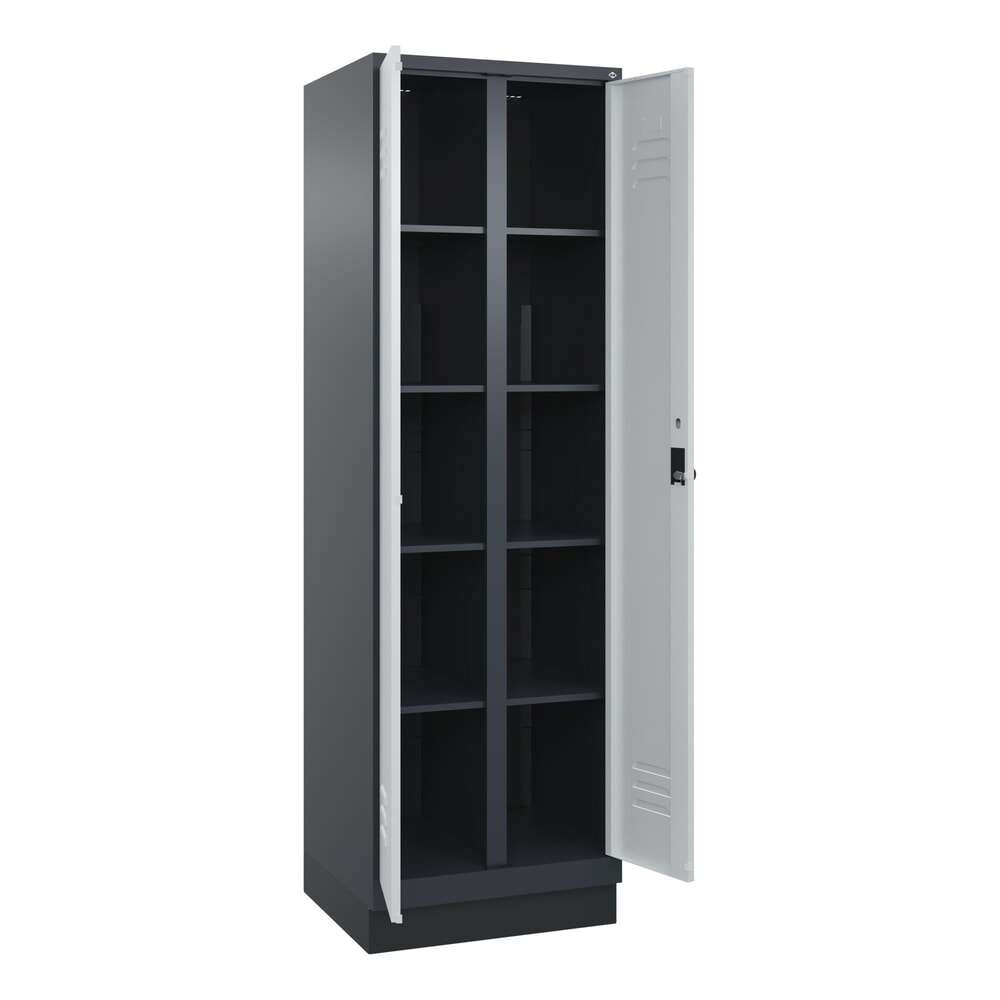 C+P Wäsche-Spind Classic PLUS, Sockel, 2 Abteile, HxBxT 1.950 x 600 x 500 mm, anthrazitgrau, lichtgrau, für Vorhängeschloss, mit Mitteltrennwand Produktabbildung: C+P Wäsche-Spind Classic PLUS, Sockel, 2 Abteile, HxBxT 1.950 x 600 x 500 mm, anthrazitgrau, lichtgrau, für Vorhängeschloss, mit Mitteltrennwand