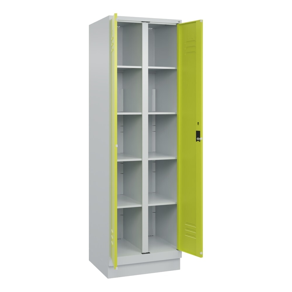 C+P Wäsche-Spind Classic PLUS, Sockel, 2 Abteile, HxBxT 1.950 x 600 x 500 mm, lichtgrau, clowngrün, Zylinderschloss, mit Mitteltrennwand Produktabbildung: C+P Wäsche-Spind Classic PLUS, Sockel, 2 Abteile, HxBxT 1.950 x 600 x 500 mm, lichtgrau, clowngrün, Zylinderschloss, mit Mitteltrennwand