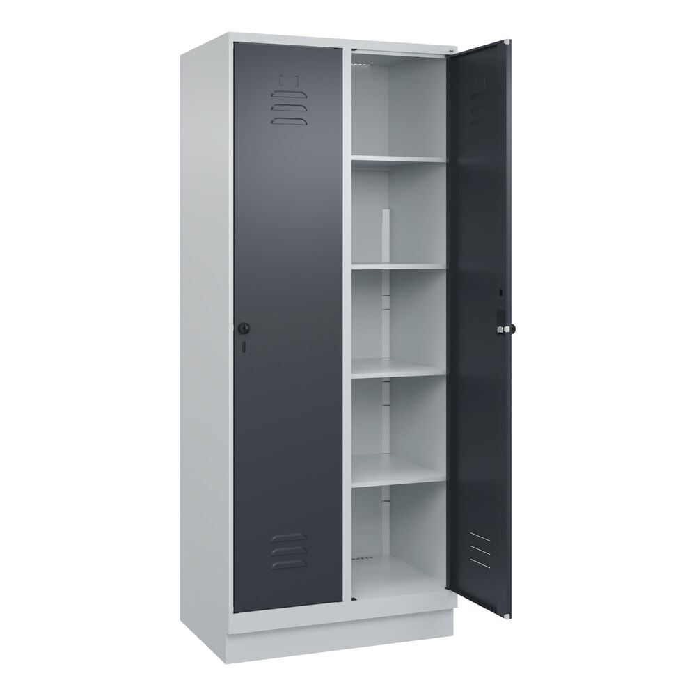 Produktabbildung Nr. 1: C+P Wäsche-Spind Classic PLUS, Sockel, 2 Abteile, HxBxT 1.950 x 800 x 500 mm, lichtgrau, anthrazitgrau, für Vorhängeschloss, ohne Mitteltrennwand