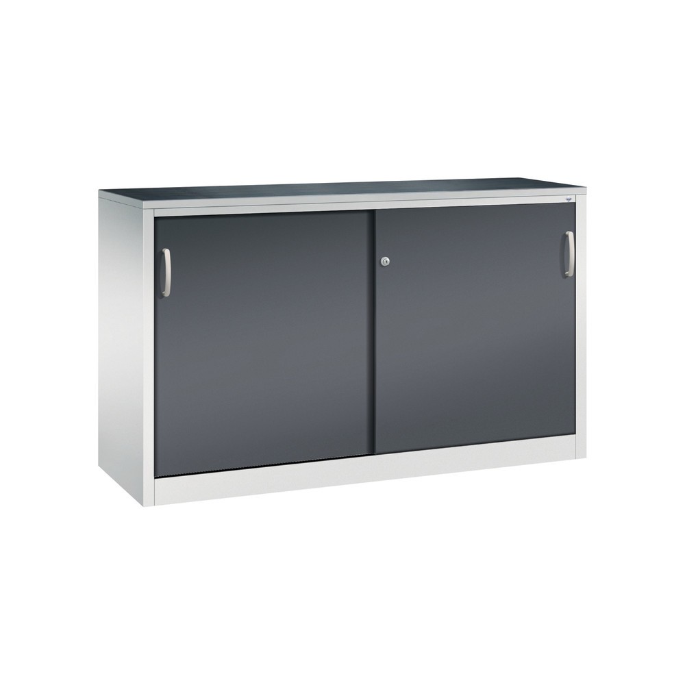 Produktabbildung: C+P Werkstatt-Beistellschrank mit 2 Fachböden, HxBxT 1.000 x 1.600 x 500 mm, Trennwand, lichtgrau, schwarzgrau