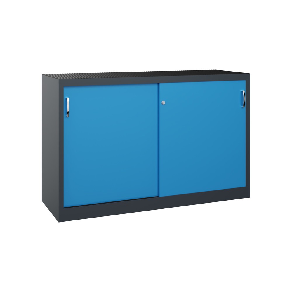 Produktabbildung: C+P Werkstatt-Beistellschrank mit 2 Fachböden, HxBxT 1.000 x 1.600 x 500 mm, Trennwand, anthrazitgrau, lichtblau