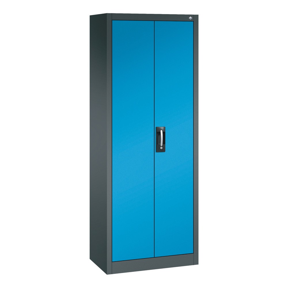 Produktabbildung: C+P Werkstatt-Flügeltürschrank mit 4 Fachböden, HxBxT 1.950 x 800 x 400 mm, anthrazitgrau, lichtblau