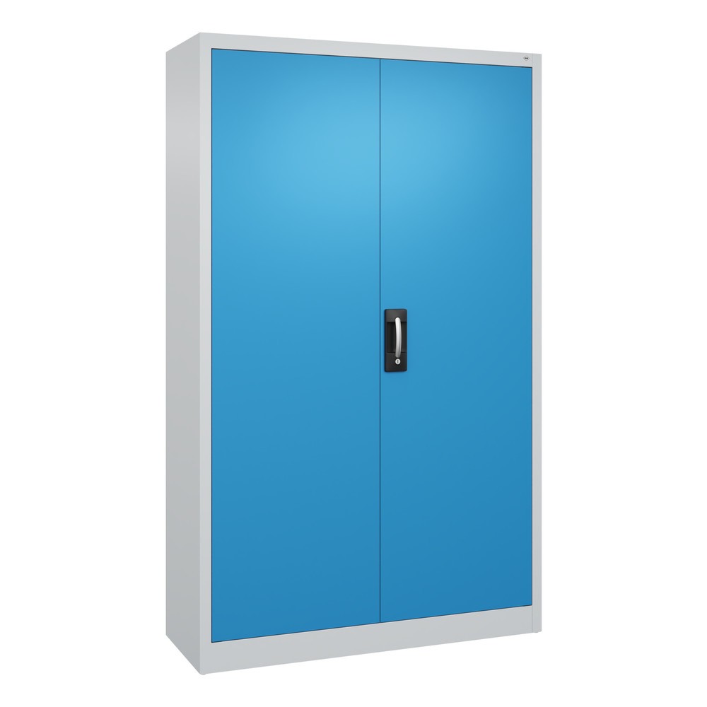 Produktabbildung: C+P Werkstatt-Flügeltürschrank mit 4 Fachböden, HxBxT 1.950 x  1.200 x 400 mm, lichtgrau, lichtblau