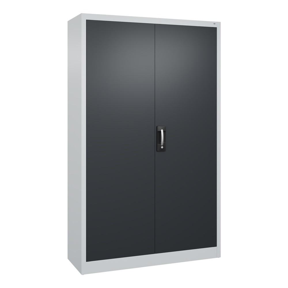 Produktabbildung: C+P Werkstatt-Flügeltürschrank mit 4 Fachböden, HxBxT 1.950 x  1.200 x 400 mm, lichtgrau, schwarzgrau