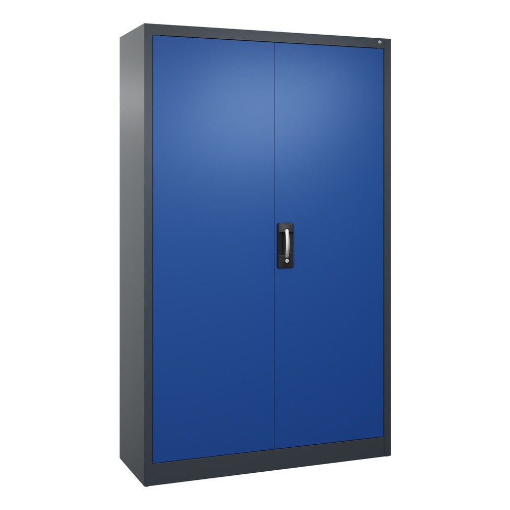 Produktabbildung: C+P Werkstatt-Flügeltürschrank mit 4 Fachböden, HxBxT 1.950 x  1.200 x 400 mm, anthrazitgrau, enzianblau