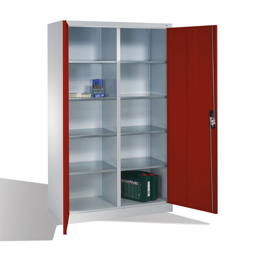 Produktabbildung Nr. 5: C+P Werkstatt-Flügeltürschrank mit Mittelwand + 8 Fachböden, HxBxT 1.950 x 1.200 x 500 mm, lichtgrau, rubinrot