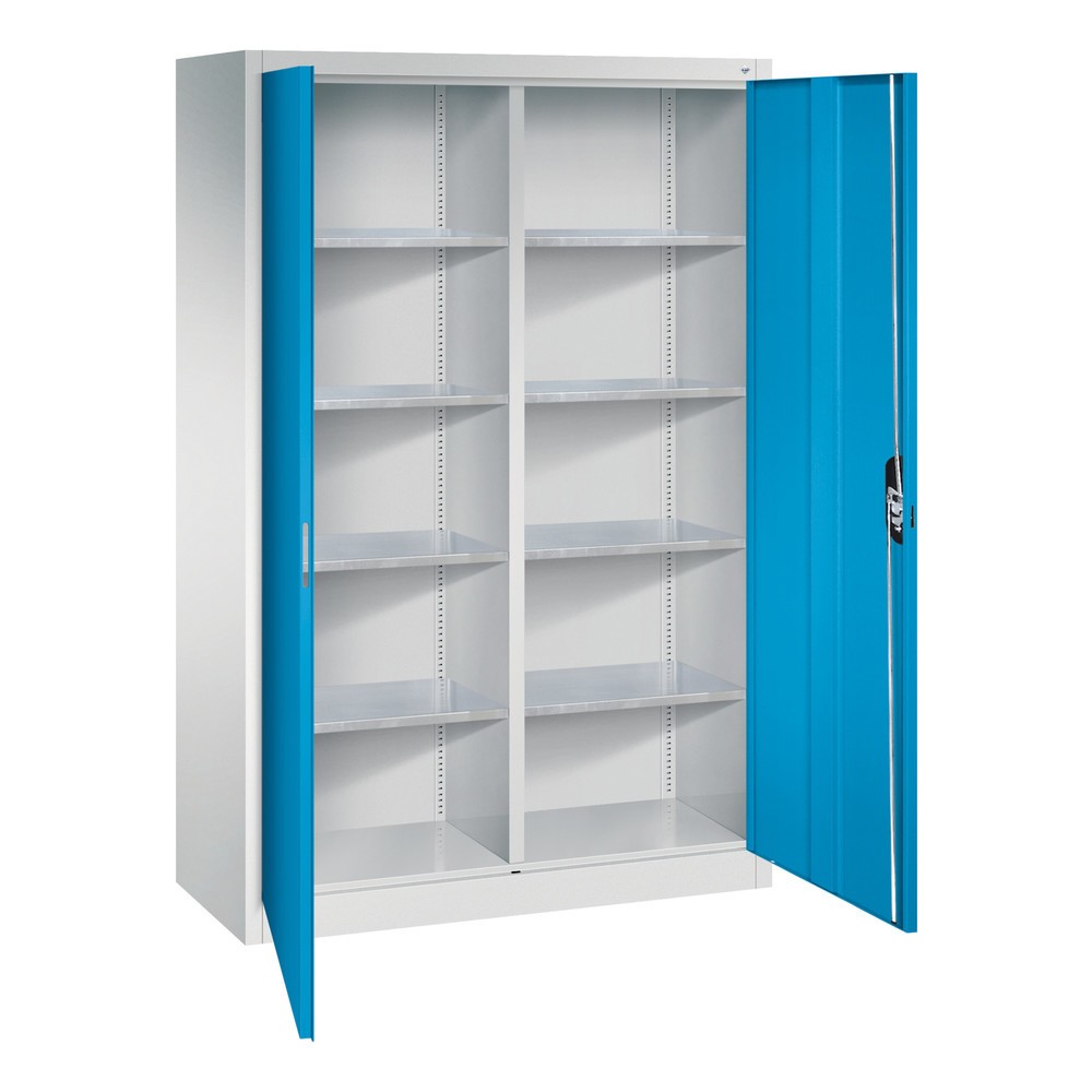 Produktabbildung Nr. 4: C+P Werkstatt-Flügeltürschrank mit Mittelwand + 8 Fachböden, HxBxT 1.950 x 1.200 x 500 mm, lichtgrau, lichtblau