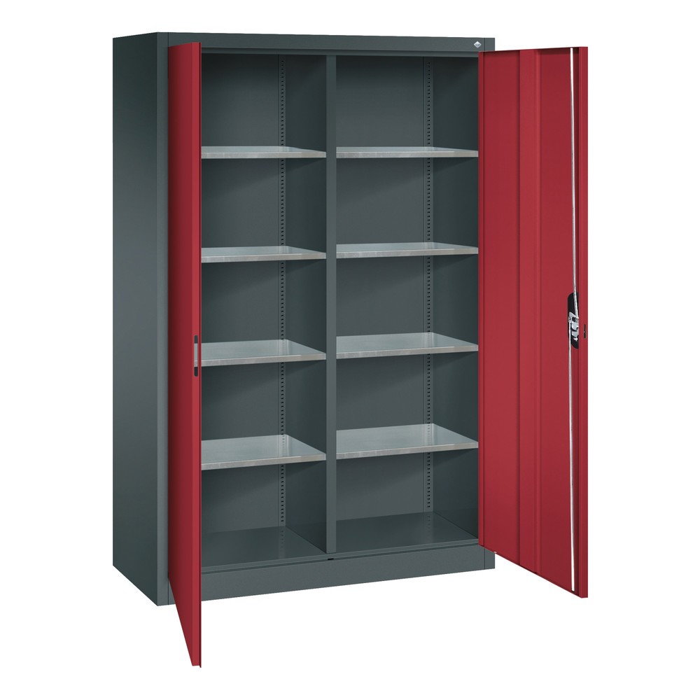 Produktabbildung Nr. 4: C+P Werkstatt-Flügeltürschrank mit Mittelwand + 8 Fachböden, HxBxT 1.950 x 1.200 x 500 mm, anthrazitgrau, rubinrot