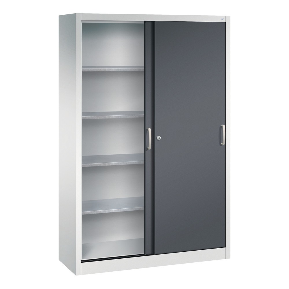 Produktabbildung Nr. 3: C+P Werkstatt-Schiebetürenschrank mit 4 Fachböden, HxBxT 1.950 x 1.200 x 400 mm, lichtgrau, schwarzgrau