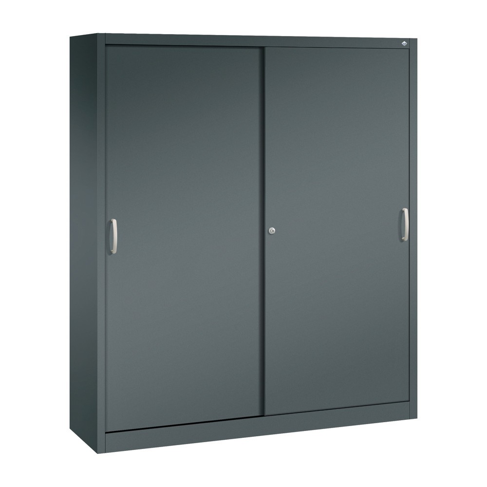 Produktabbildung: C+P Werkstatt-Schiebetürenschrank mit 8 Fachböden, HxBxT 1.950 x 1.600 x 400 mm, Trennwand, anthrazitgrau, anthrazitgrau