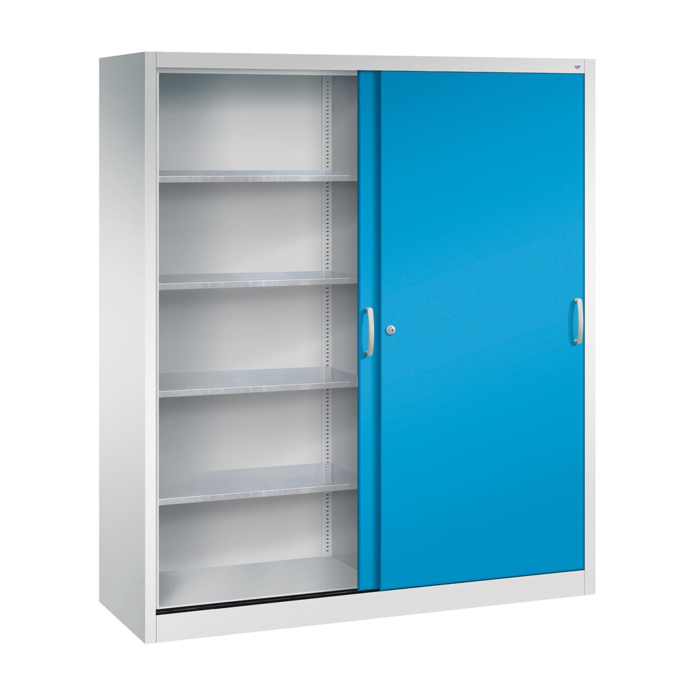 Produktabbildung Nr. 3: C+P Werkstatt-Schiebetürenschrank mit 8 Fachböden, HxBxT 1.950 x 1.600 x 500 mm, Trennwand, lichtgrau, lichtblau