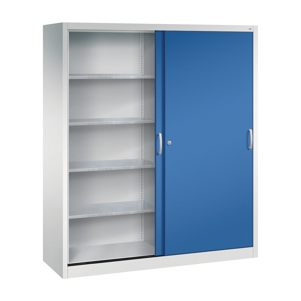 Produktabbildung Nr. 3: C+P Werkstatt-Schiebetürenschrank mit 8 Fachböden, HxBxT 1.950 x 1.600 x 500 mm, Trennwand, lichtgrau, enzianblau