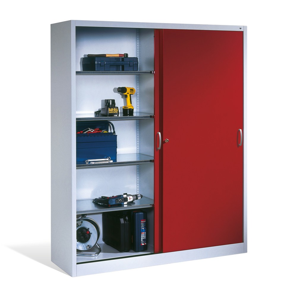 Produktabbildung Nr. 4: C+P Werkstatt-Schiebetürenschrank mit 8 Fachböden, HxBxT 1.950 x 1.600 x 500 mm, Trennwand, lichtgrau, rubinrot
