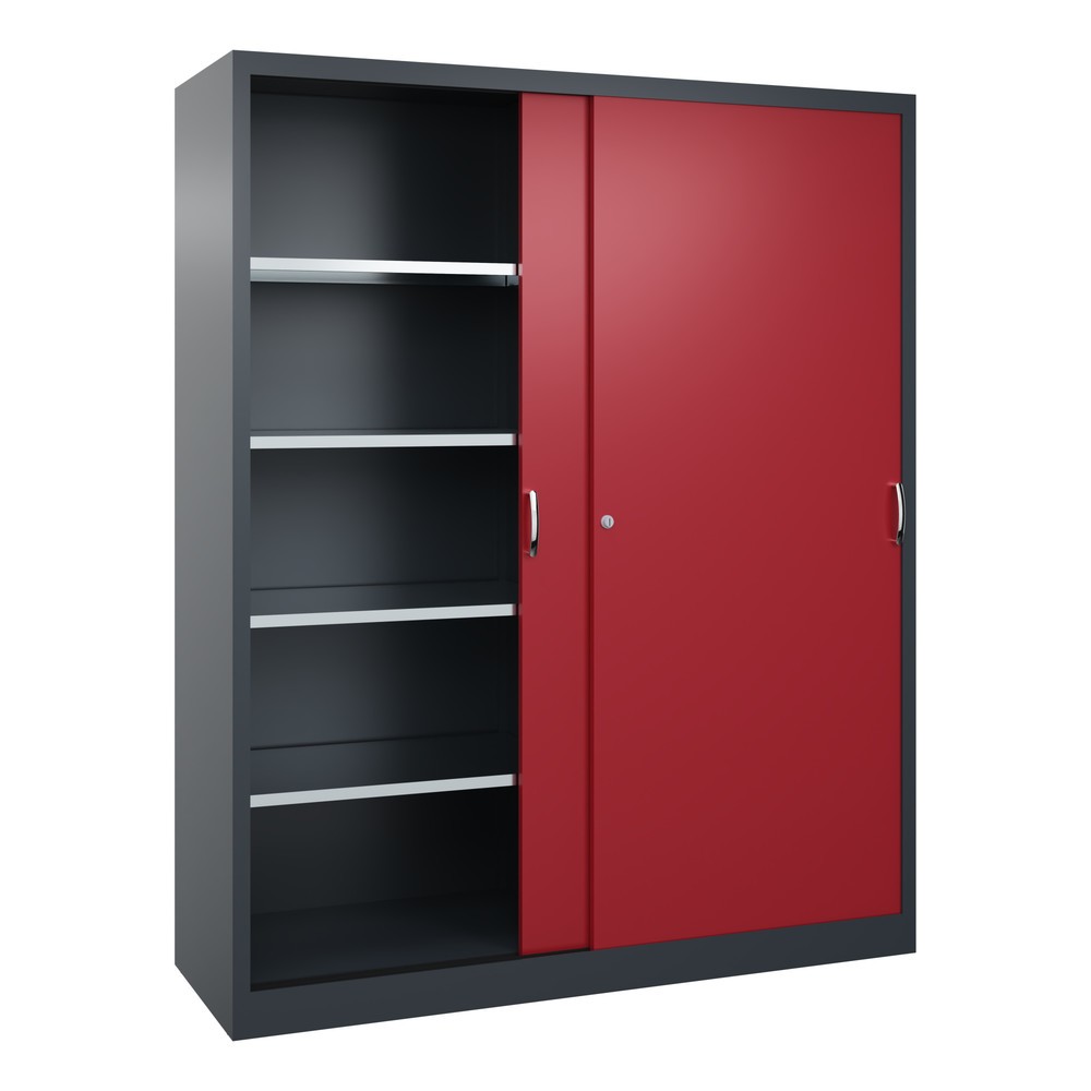 Produktabbildung Nr. 3: C+P Werkstatt-Schiebetürenschrank mit 8 Fachböden, HxBxT 1.950 x 1.600 x 500 mm, Trennwand, anthrazitgrau, rubinrot