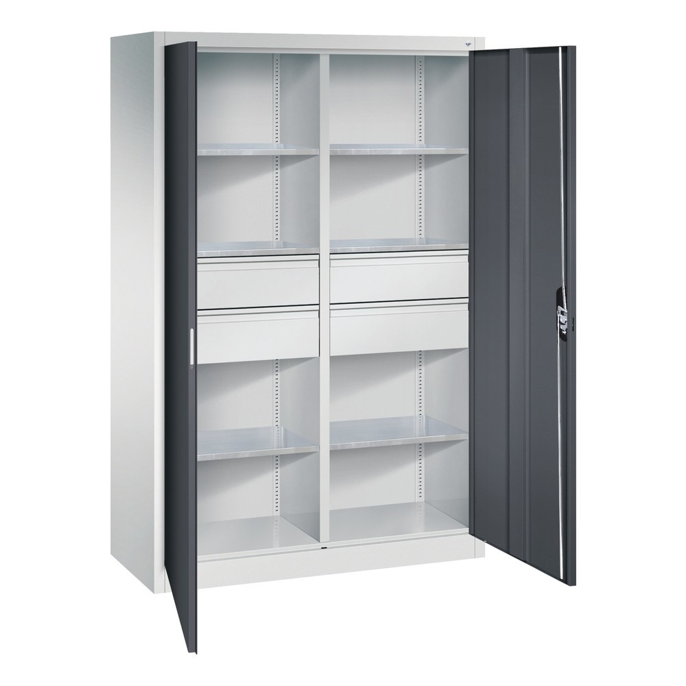 Produktabbildung: C+P Werkzeugschrank, Schubladen 4x174 mm, 6 Böden, Breite 1.200 mm, lichtgrau, schwarzgrau