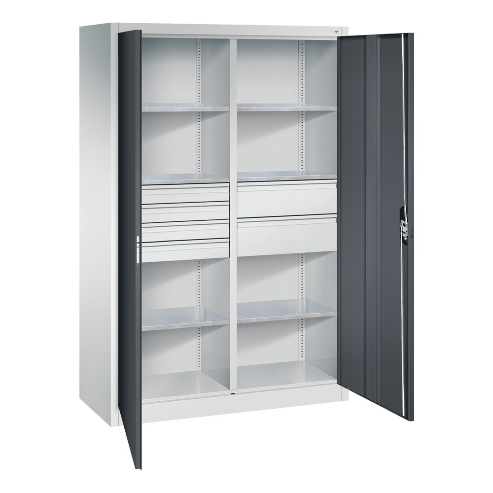 Produktabbildung: C+P Werkzeugschrank, Schubladen 4x86 + 2x174 mm, 6 Böden, Breite 1.200 mm, lichtgrau, schwarzgrau