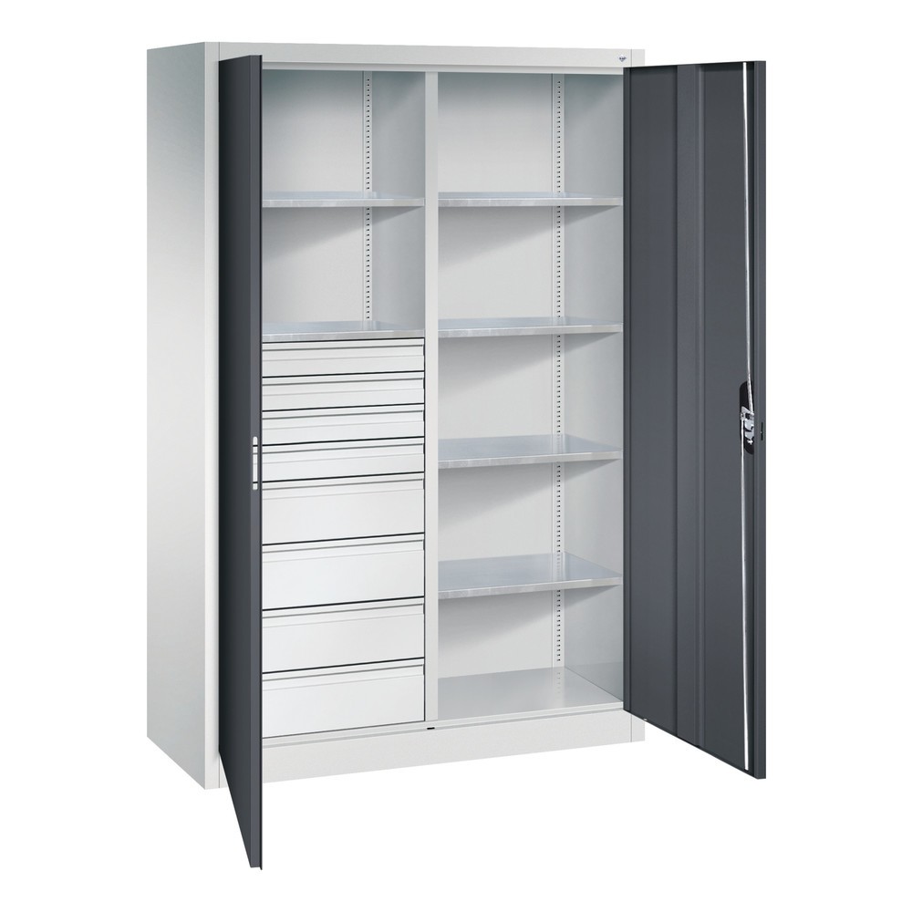 Produktabbildung: C+P Werkzeugschrank, Schubladen 4x86 + 4x174 mm, 6 Böden, Breite 1.200 mm, lichtgrau, schwarzgrau