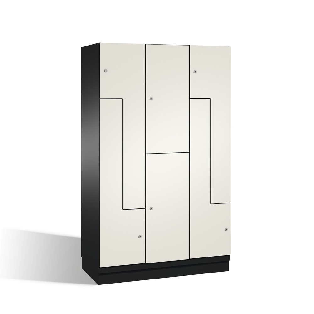 Produktabbildung: C+P Z-Kombinationsschrank Cambio, 3 Abteile, Abteilbreite 400 mm, HxBxT 1980x1200x525 mm, RAL 7021 Schwarzgrau, Dekor Weiss, Sockel