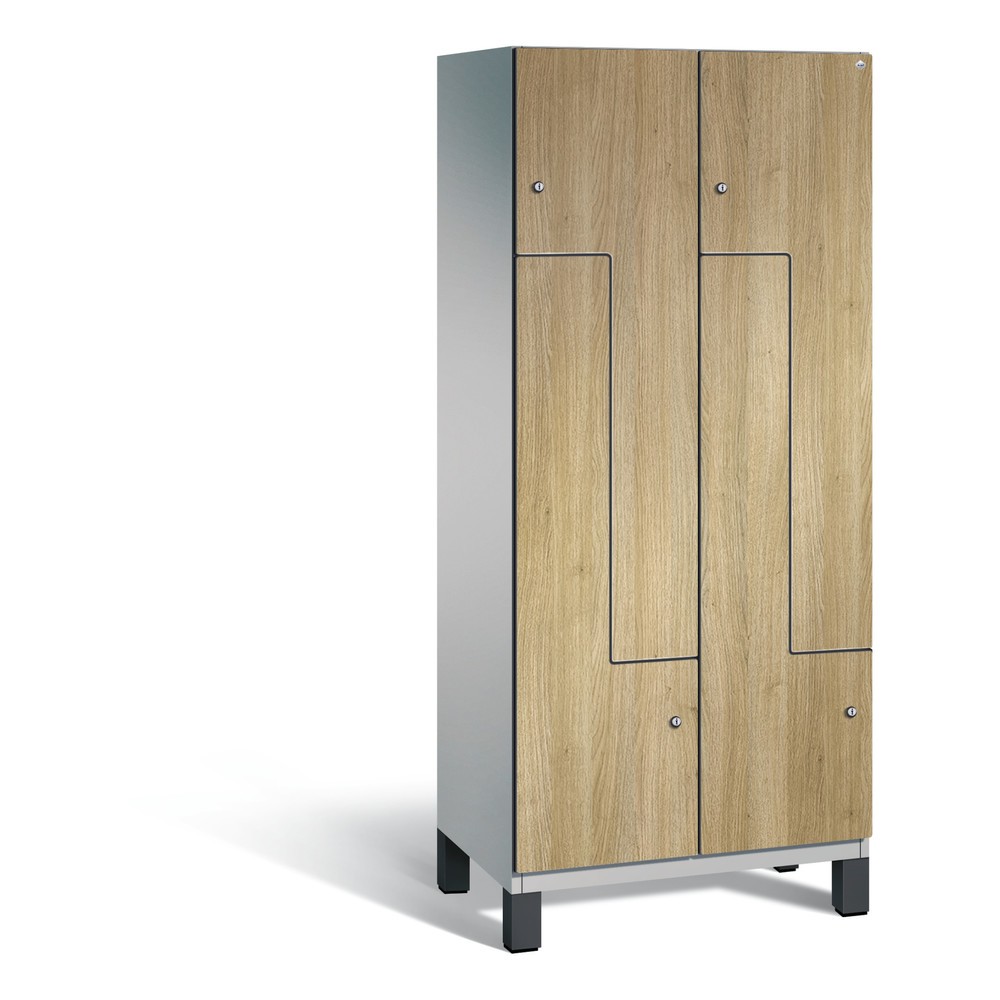 Produktabbildung: C+P Z-Garderobenschrank Cambio, 2 Abteile, Abteilbreite 400 mm, HxBxT 1980x800x525 mm, RAL 9006 Weissaluminium, Dekor Eiche Sereno, Füsse