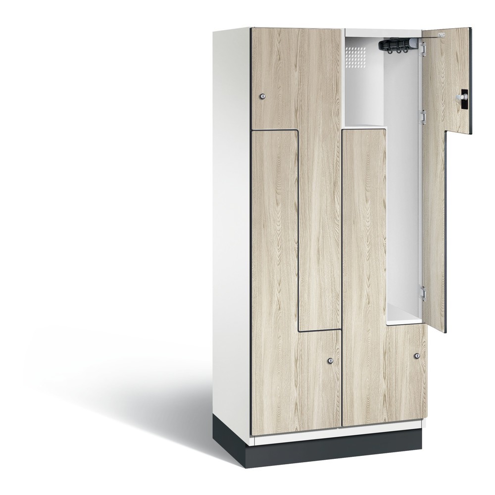 Produktabbildung: C+P Z-Garderobenschrank Cambio, 2 Abteile, Abteilbreite 400 mm, HxBxT 1980x800x525 mm, RAL 9016 Verkehrsweiss, Dekor Sen-Esche, Sockel
