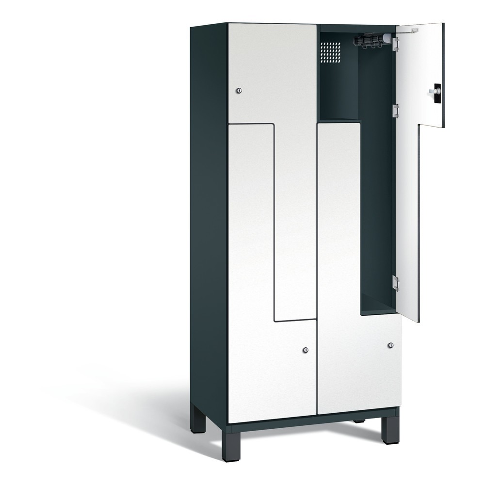 Produktabbildung: C+P Z-Spind Cambio, 2 Abteile, Abteilbreite 400 mm, HxBxT 1980x800x525 mm, RAL 7016 Anthrazitgrau, Dekor Weiss, Füsse