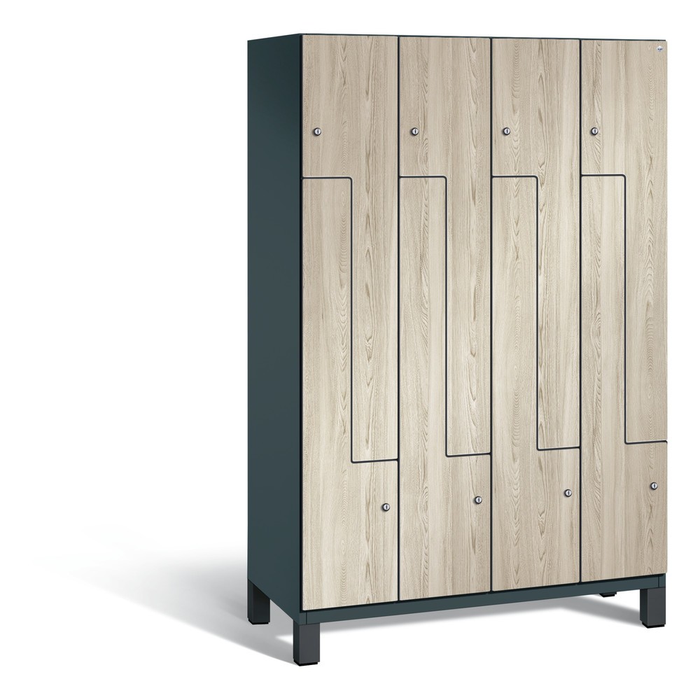 Produktabbildung: C+P Z-Spind Cambio, 4 Abteile, Abteilbreite 400 mm, HxBxT 1980x1200x525 mm, RAL 7016 Anthrazitgrau, Dekor Sen-Esche, Füsse