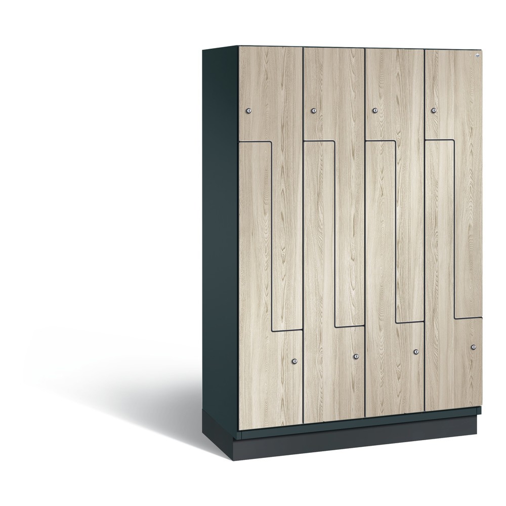 Produktabbildung: C+P Z-Spind Cambio, 4 Abteile, Abteilbreite 400 mm, HxBxT 1980x1200x525 mm, RAL 7016 Anthrazitgrau, Dekor Sen-Esche, Sockel