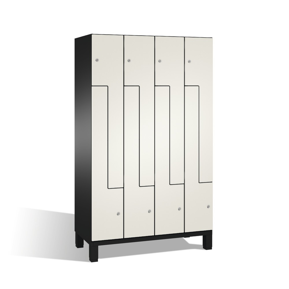 Produktabbildung: C+P Z-Spind Cambio, 4 Abteile, Abteilbreite 400 mm, HxBxT 1980x1200x525 mm, RAL 7021 Schwarzgrau, Dekor Weiss, Füsse