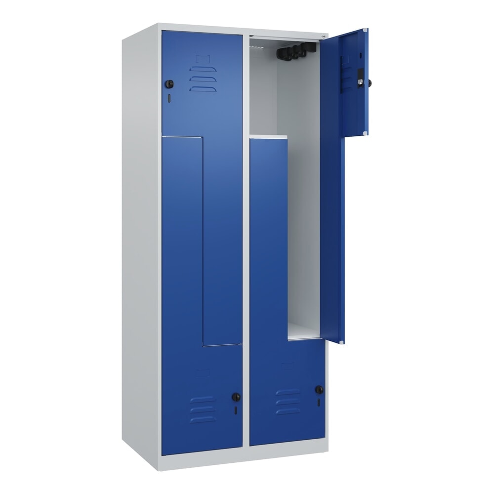 Produktabbildung: C+P Z-Spind Classic PLUS, 4 Abteile, HxBxT 1.850 x 800 x 500 mm, lichtgrau, enzianblau, für Vorhängeschloss