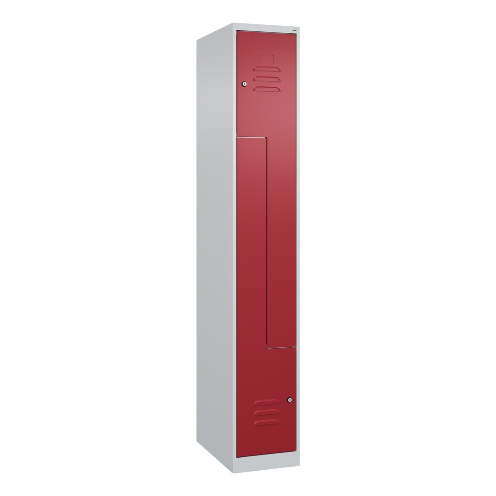 Produktabbildung: C+P Z-Spind Classic PLUS, 2 Abteile, HxBxT 1.850 x 300 x 500 mm, lichtgrau, rubinrot, Zylinderschloss