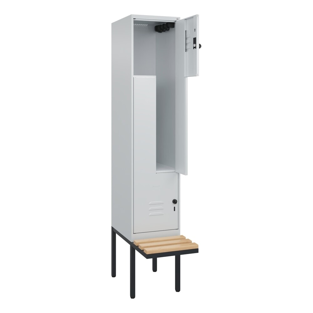 C+P Z-Spind Classic PLUS, 2 Abteile, HxBxT 2.120 x 400 x 815 mm, für Vorhängeschloss, auskragende Bank aus Buche, lichtgrau, lichtgrau N° de l'image du produit 1 : C+P Z-Spind Classic PLUS, 2 Abteile, HxBxT 2.120 x 400 x 815 mm, für Vorhängeschloss, auskragende Bank aus Buche, lichtgrau, lichtgrau