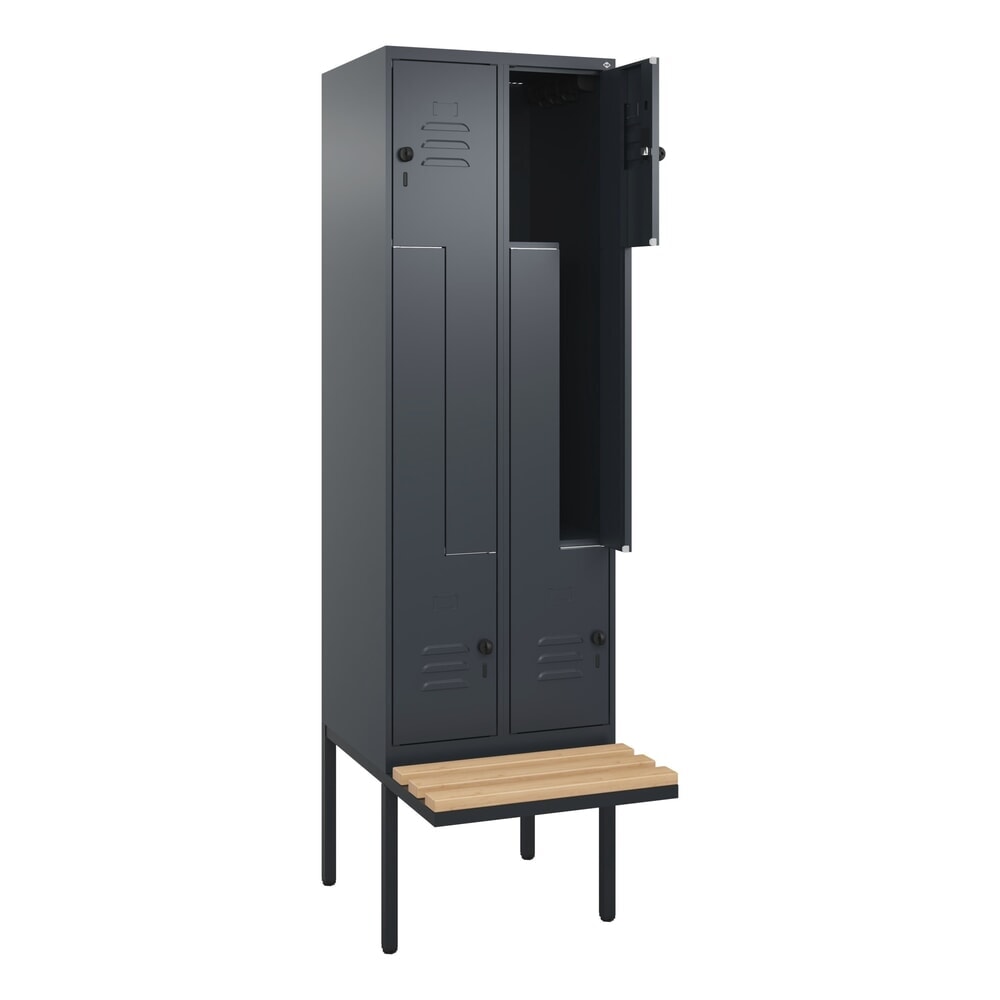 Illustration du produit: C+P Z-Spind Classic PLUS, 4 Abteile, HxBxT 2.120 x 600 x 815 mm, für Vorhängeschloss, auskragende Bank aus Buche, anthrazitgrau, anthrazitgrau