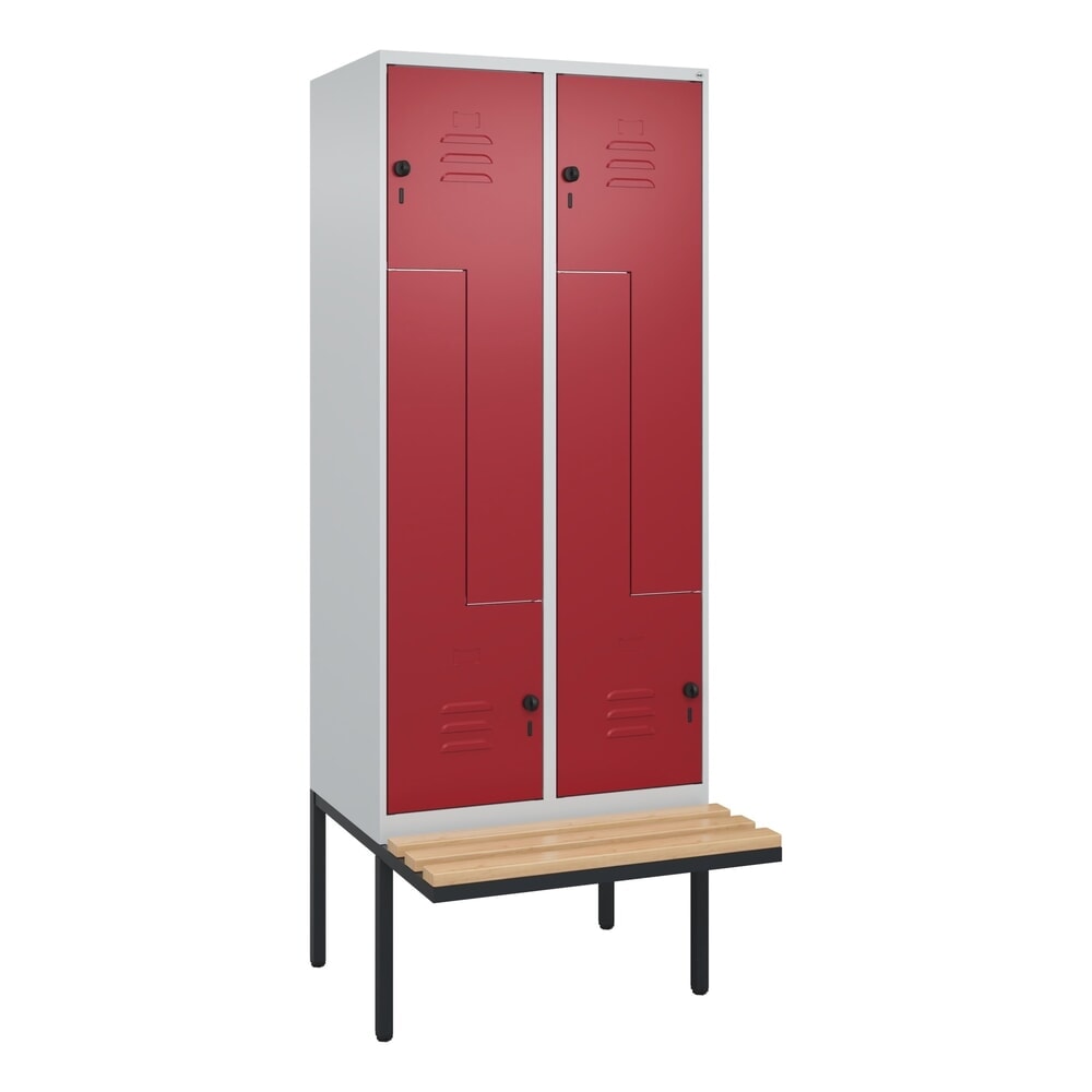C+P Z-Spind Classic PLUS, 4 Abteile, HxBxT 2.120 x 800 x 815 mm, für Vorhängeschloss, auskragende Bank aus Buche, lichtgrau, rubinrot N° de l'image du produit 8 : C+P Z-Spind Classic PLUS, 4 Abteile, HxBxT 2.120 x 800 x 815 mm, für Vorhängeschloss, auskragende Bank aus Buche, lichtgrau, rubinrot