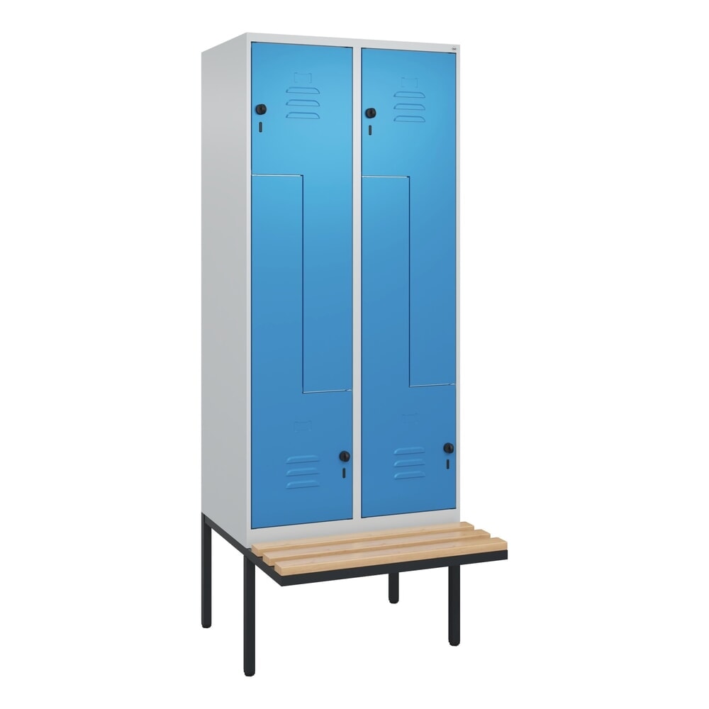 C+P Z-Spind Classic PLUS, 4 Abteile, HxBxT 2.120 x 800 x 815 mm, für Vorhängeschloss, auskragende Bank aus Buche, lichtgrau, lichtblau N° de l'image du produit 9 : C+P Z-Spind Classic PLUS, 4 Abteile, HxBxT 2.120 x 800 x 815 mm, für Vorhängeschloss, auskragende Bank aus Buche, lichtgrau, lichtblau