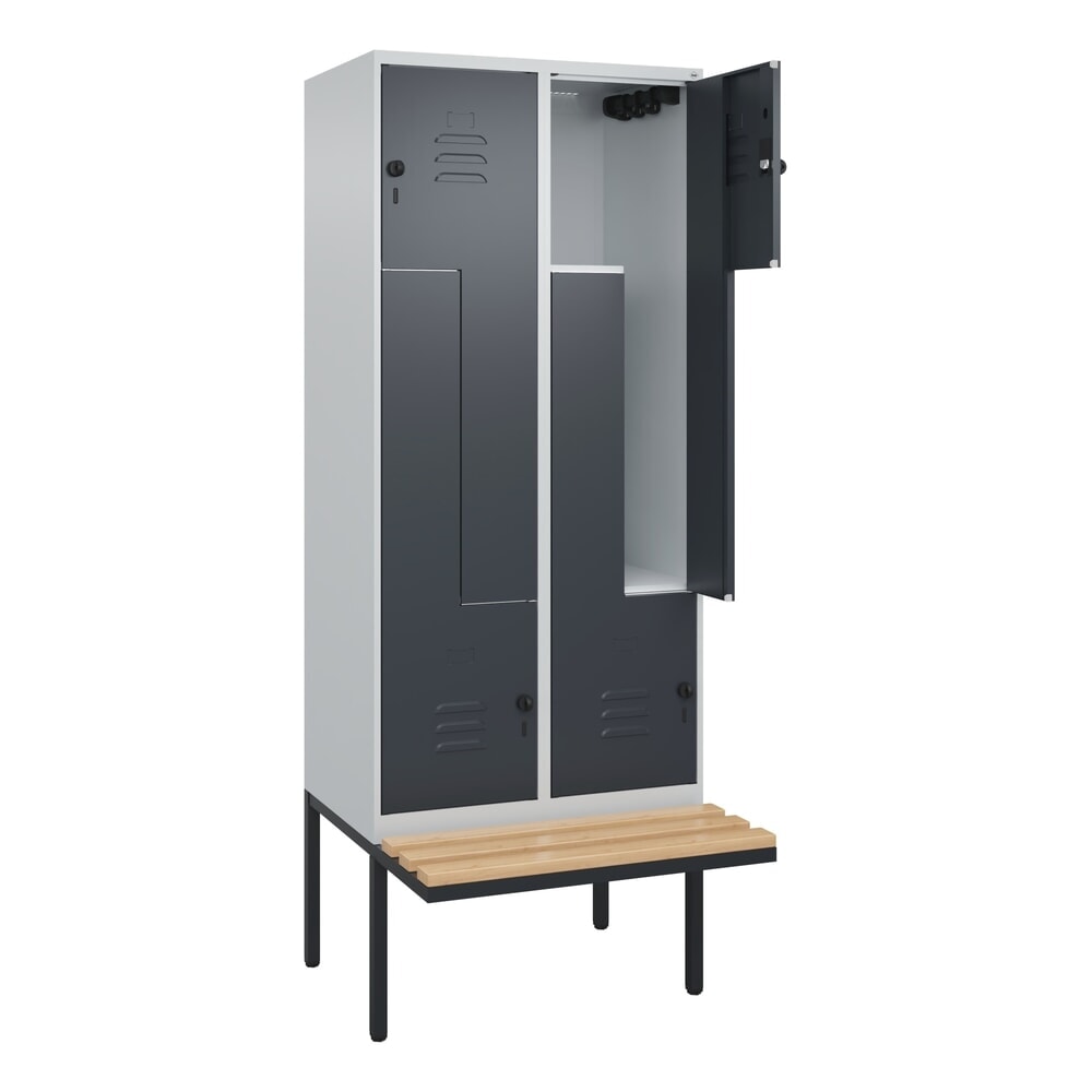 C+P Z-Spind Classic PLUS, 4 Abteile, HxBxT 2.120 x 800 x 815 mm, für Vorhängeschloss, auskragende Bank aus Buche, lichtgrau, anthrazitgrau Illustration du produit: C+P Z-Spind Classic PLUS, 4 Abteile, HxBxT 2.120 x 800 x 815 mm, für Vorhängeschloss, auskragende Bank aus Buche, lichtgrau, anthrazitgrau