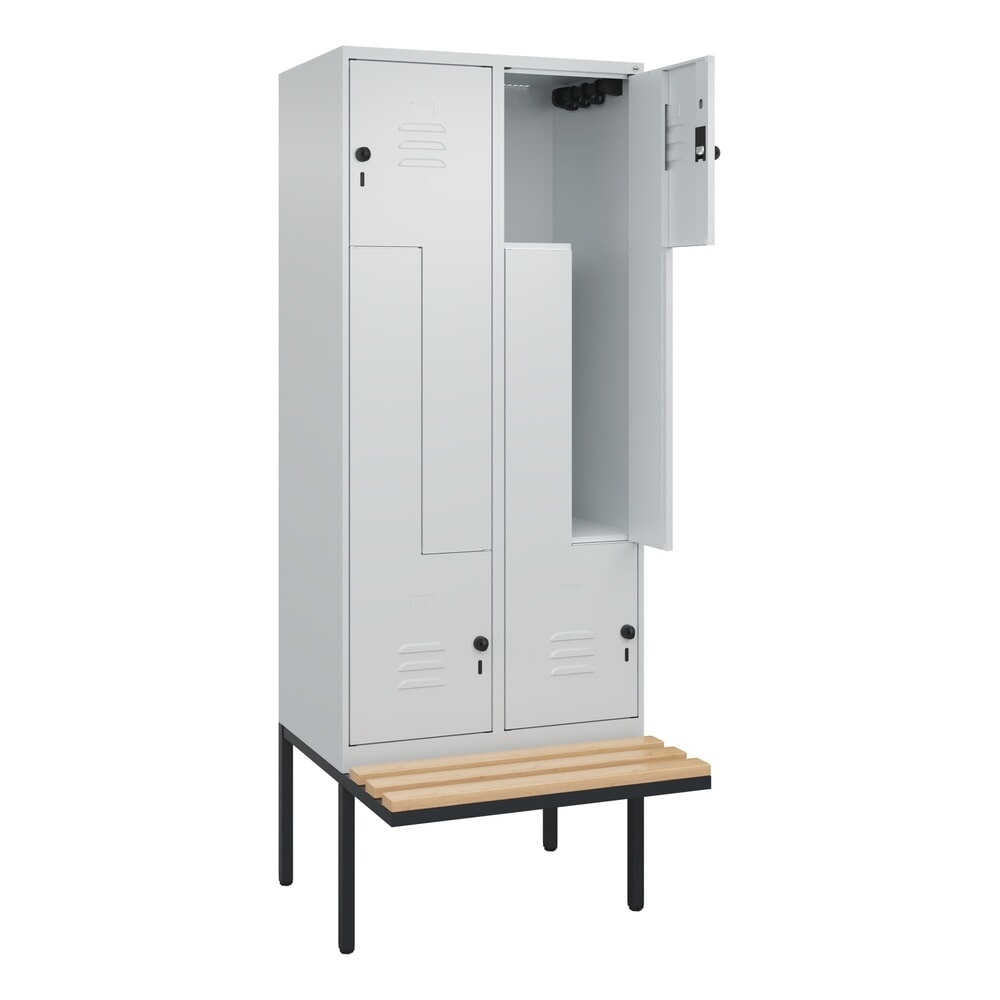 C+P Z-Spind Classic PLUS, 4 Abteile, HxBxT 2.120 x 800 x 815 mm, für Vorhängeschloss, auskragende Bank aus Buche, lichtgrau, lichtgrau Illustration du produit: C+P Z-Spind Classic PLUS, 4 Abteile, HxBxT 2.120 x 800 x 815 mm, für Vorhängeschloss, auskragende Bank aus Buche, lichtgrau, lichtgrau