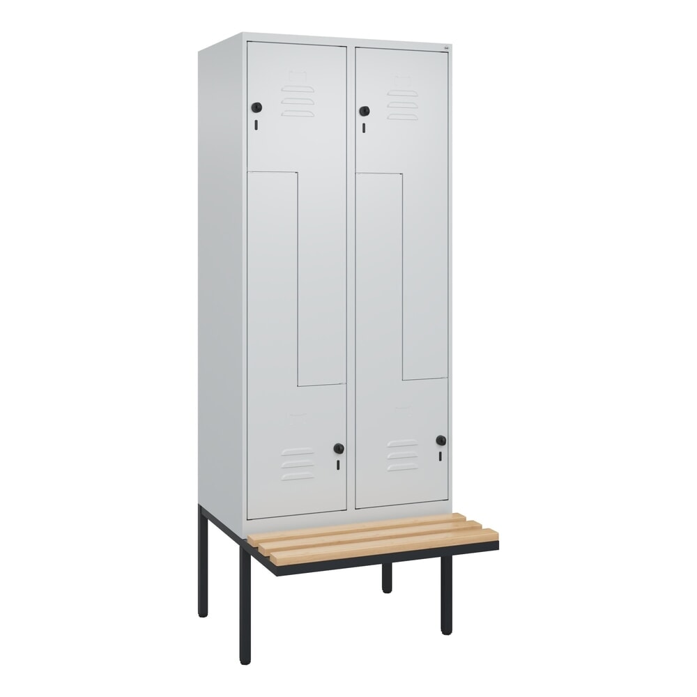 C+P Z-Spind Classic PLUS, 4 Abteile, HxBxT 2.120 x 800 x 815 mm, für Vorhängeschloss, auskragende Bank aus Buche, lichtgrau, lichtgrau N° de l'image du produit 9 : C+P Z-Spind Classic PLUS, 4 Abteile, HxBxT 2.120 x 800 x 815 mm, für Vorhängeschloss, auskragende Bank aus Buche, lichtgrau, lichtgrau