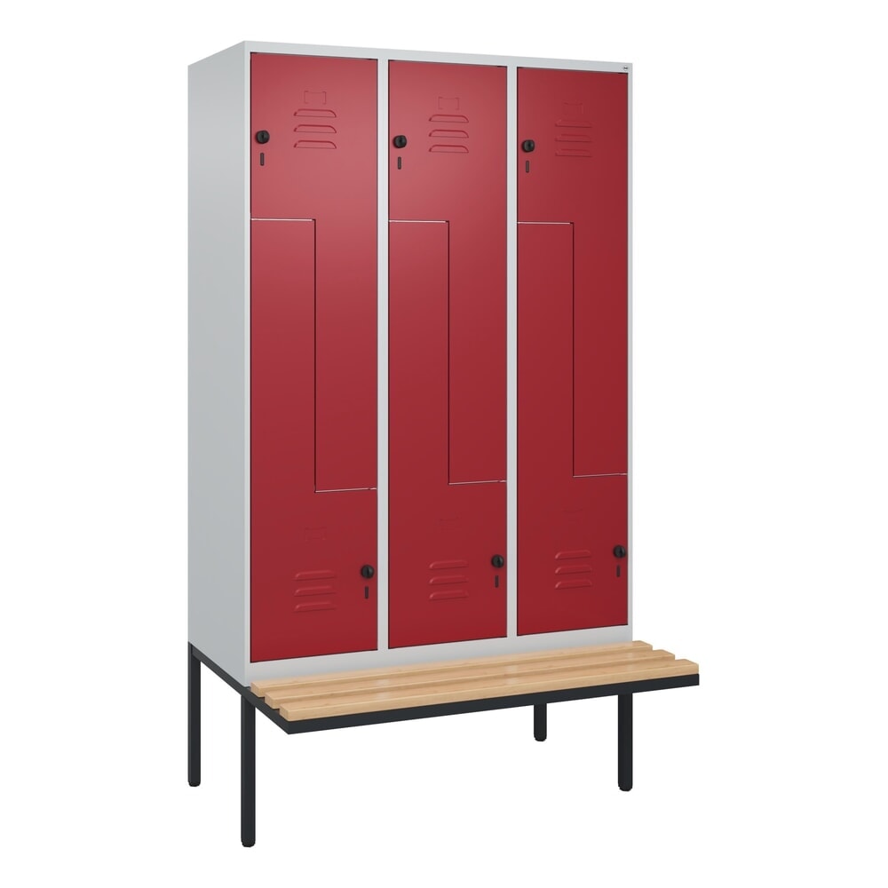 C+P Z-Spind Classic PLUS, 6 Abteile, HxBxT 2.120 x 1.200 x 815 mm, für Vorhängeschloss, auskragende Bank aus Buche, lichtgrau, rubinrot N° de l'image du produit 8 : C+P Z-Spind Classic PLUS, 6 Abteile, HxBxT 2.120 x 1.200 x 815 mm, für Vorhängeschloss, auskragende Bank aus Buche, lichtgrau, rubinrot