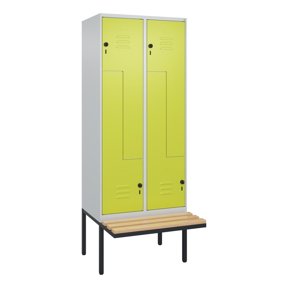 C+P Z-Spind Classic PLUS, 4 Abteile, HxBxT 2.120 x 800 x 815 mm, für Vorhängeschloss, auskragende Bank aus Buche, lichtgrau, clowngrün N° de l'image du produit 9 : C+P Z-Spind Classic PLUS, 4 Abteile, HxBxT 2.120 x 800 x 815 mm, für Vorhängeschloss, auskragende Bank aus Buche, lichtgrau, clowngrün